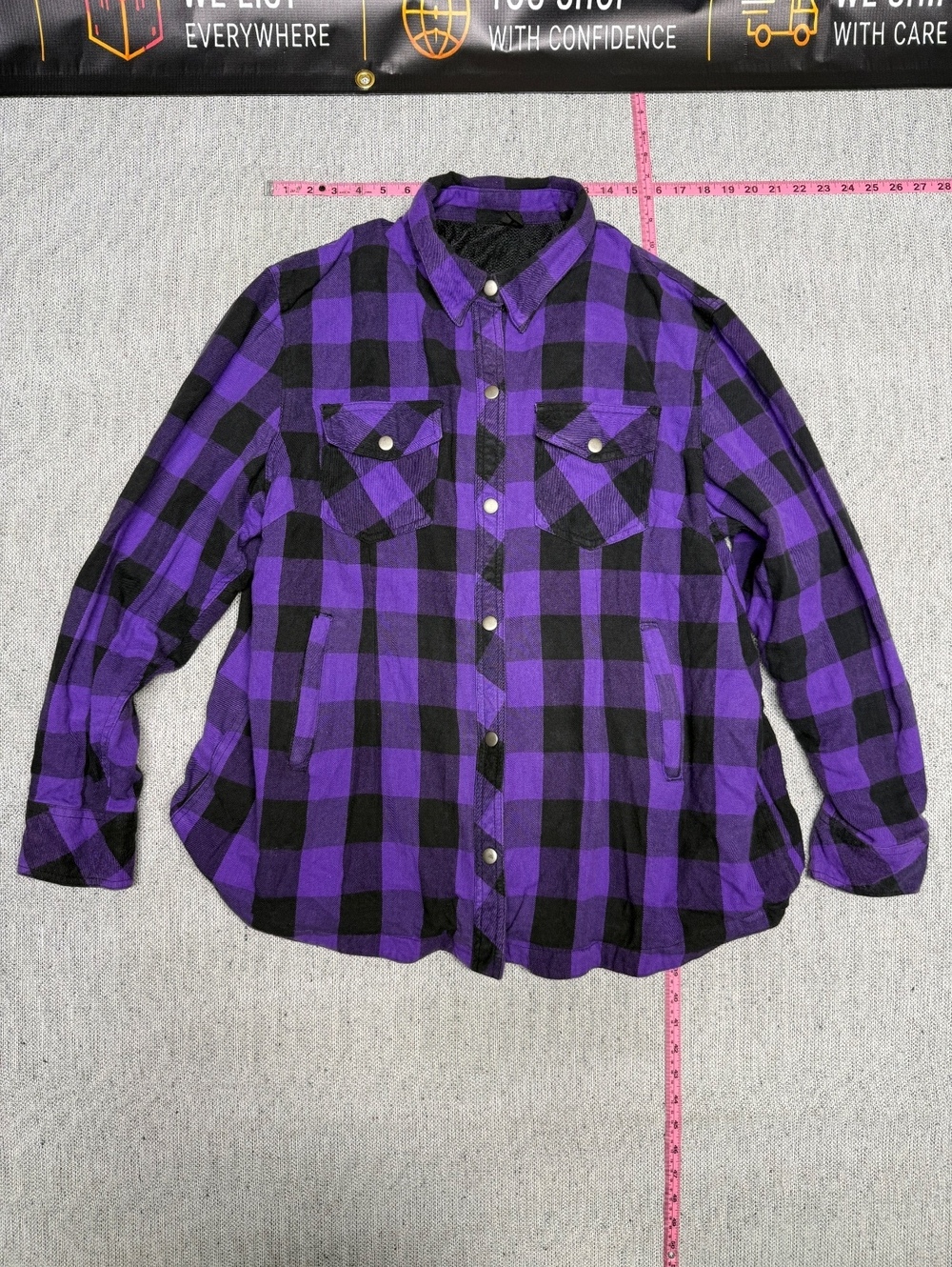 UNIK Womens Purple Plaid Kevlar Armored Motorcycle Shirt 5XL